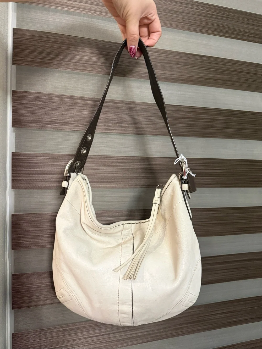 Coach Cream Hobo Bag with Dark Brown Strap